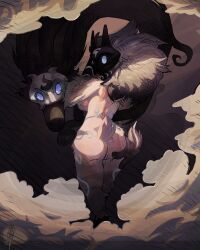 bayett90 bayett90_(artist) black_hair black_mask bright_colors fluffy kindred lamb_(league_of_legends) league_of_legends mask masked_female shadow smoke white_hair wolf_(league_of_legends)