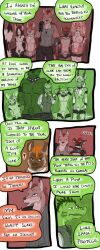 ♠ 2016 animal_genitalia anthro biped canid cobalt_(tatsuchan18) collar comic daisy_(tatsuchan18) dialogue english_text female fenrir_(tatsuchan18) fur genitals group hair havoc_(tatsuchan18) hi_res hyaenid lagomorph leporid male mammal mink_(tatsuchan18) open_mouth rabbit sheath speech_bubble standing suit_symbol tatsuchan18 text