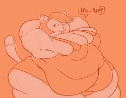 1girls bbw belly belly_overhang cat_ears cat_tail catgirl catty_(undertale) chubby chubby_anthro chubby_female clothes clothing dialogue dirtydaisyduke overalls overweight overweight_anthro overweight_female simple_background undertale undertale_(series)