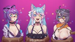 1boy 3girls ahoge animal_ears bandaid bandaid_on_nose black_hair blue_hair blush bra choker cleavage clenched_teeth coiling coils drooling femsub flower flower_in_hair grey_hair hair_ornament hair_ribbon huge_breasts hypnosis indie_virtual_youtuber kaa kaa_eyes large_breasts long_hair m4nson maledom medium_breasts melody_(projektmelody) mind_control mindless multicolored_hair nipples open_mouth pastel pink_hair ponytail projektmelody purple_hair raccoon_ears raccoon_girl resisting scarf short_hair silvervale smile snake snake_tail snuffy sweat the_jungle_book tongue tongue_out two-tone_hair undressing virtual_youtuber vshojo weak_resistance wolf_ears wolf_girl