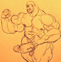 balls bara big_balls big_penis boner erection flexing gay male male_only marvel monochrome muscles muscular penis purple_body purple_skin solo solo_male staticlustdemons thanos wuffinarts