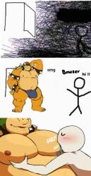 2022 2boys anon anthro armband bara barazoku barefoot belly biceps big_belly big_bulge big_muscles big_pecs blush bodily_fluids bowser bracelet breath bulge claws closed_eyes clothed clothing collar dialogue duo english_text eyebrows facial_hair feet gay hair hand_behind_head hand_on_chest hand_on_pecs hi_res horn huge_muscles human human_on_anthro interspecies jewelry koopa male male/male male_only mammal mario_(series) meme multiple_scenes musclegut muscular muscular_anthro muscular_male navel nintendo nipple_fetish nipple_play nipple_suck nipples non-mammal_nipples omg_hi! pec_grab pec_grasp pec_squeeze pec_squish pecs pubes saliva scalie shell simple_background size_difference smile sound_effects spiked_armband spiked_bracelet spiked_collar spiked_shell spiked_tail spikes spikes_(anatomy) squish standing stick_figure stubble sucking teeth text thong topless topless_anthro topless_male underwear video_games vitashi white_background