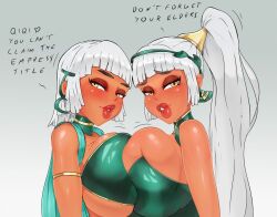 2d 2girls amazon big_breasts big_lips breasts dark-skinned_female female female_only high_ponytail inessa_yunalai izela_yunalai jouljehart league_of_legends legends_of_runeterra multiple_girls pre_columbian royal royalty sisters