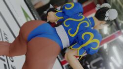 1girls 3d animated ass ass_focus ass_shake brown_hair bun_cover capcom chun-li double_bun female from_behind huge_ass jiggle kishi pantyhose solo street_fighter thick_thighs twerking video webm