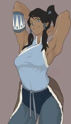 1girls arms_behind_head athletic_female avatar_legends clothing female female_only fully_clothed human korra muscular_female ponytail small_breasts smooth_skin solo the_avatar the_legend_of_korra tomboy undrsydr water_tribe