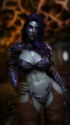 1girls 3d abs armor armored_gloves belly_button bethesda_softworks big_breasts bikini_armor black_lipstick black_stockings bra breasts dark_elf dunmer elf_female elf_girl female goth goth_girl grey_skin hair_on_breasts hands hands_on_hips huge_breasts innie_belly_button large_breasts leather leather_clothing leather_pants leather_straps legs massive_thighs metal metal_bra metal_panties midriff muscles muscular muscular_arms muscular_female muscular_legs muscular_thighs nails navel neck_tattoo nipple_slip nipples nipples_visible_through_clothing oiled_skin pauldrons posing purple_eyes purple_hair queen_azara screencap screenshot self_upload shiny_skin shoulder_armor shoulder_length_hair skyrim stockings the_elder_scrolls thick_thighs thighs toned_belly toned_body toned_female toned_legs toned_stomach vambraces wet_skin