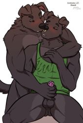 2022 2boys 5_fingers anthro ass balls biceps bird_dog black_body black_fur blush bottomless canid canine canis clothed clothed/nude clothed_male_nude_male clothing digital_media_(artwork) domestic_dog duo erection eyebrows facial_piercing father father_and_child father_and_son fingers fur gay genitals handjob hi_res humanoid_genitalia humanoid_penis hunting_dog incest intraspecies kinktober labrador male male/male male_only mammal muscular muscular_anthro muscular_male muscular_thighs nose_piercing nude parent parent_and_child pecs penile penis piercing quads retriever septum_piercing sex shirt simple_background sitting son tank_top topwear underbutt white_background yaoi yuguni