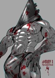 abs apron bara big_pecs blood bulge helmet loincloth male male_only male_pubic_hair mius muscular muscular_male nipple_piercing nipple_rings pecs pubic_hair_peek pyramid_head restricted_palette scars silent_hill silent_hill_(film) silent_hill_homecoming solo topless topless_male veiny_muscles