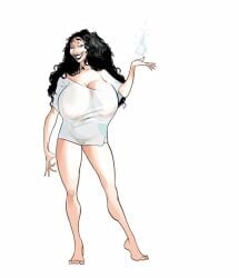 1girls areolae_visible_through_clothing big_breasts black_hair female female_only gigantic_breasts huge_breasts milf mother_gothel nipples_visible_through_clothing omac shirt_only tangled witch