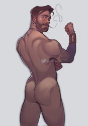 andriusdraws ass back_muscles butt cigarette flexing male male_only muscles muscular muscular_male smoking tan_skin tattoo