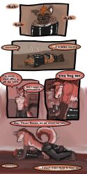 1:2 2016 9:18 anthro biped bound canid collar comic detailed_background dialogue duo english_text fenrir_(tatsuchan18) fur hair havoc_(tatsuchan18) hi_res hyaenid lying male mammal on_back open_mouth speech_bubble standing tatsuchan18 text