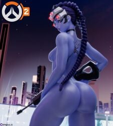 1girls 3d absurd_res ass big_ass braid braided_hair braided_ponytail breasts choker female female_only hi_res highres nemesis_3d overwatch shiny_skin sideboob standing tattoo thick_ass thick_thighs thigh_highs widowmaker