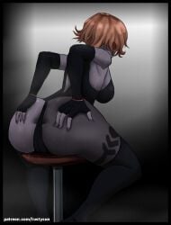 1girls anus anus_peek ass ass_focus ass_grab back_view black_panties female female_only fire_emblem fire_emblem:_three_houses grey_body grey_skin kronya_(fire_emblem) large_ass looking_away lustysun nintendo panties presenting presenting_anus presenting_ass simple_background sitting solo spread_anus spread_ass spreading sweat sweating teasing