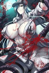 1girls absurd_res breasts female female_only haganef hair_over_one_eye hat hataraku_saibou hataraku_saibou_black hi_res large_breasts long_hair looking_at_viewer nude one_eye_covered pussy solo sweat thick_thighs thighs u-1196 uncensored white_blood_cell_(hataraku_saibou) white_skin wide_hips