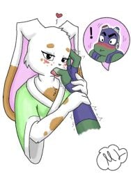 blush bunny bunny_girl donatello donatello_(tmnt) eye_contact fingers licking markings oc open_mouth rise_of_the_teenage_mutant_ninja_turtles shocked sucking teenage_mutant_ninja_turtles this_is_just_so_i_can_block_this