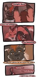 1:2 2016 9:18 anthro biped bound canid collar comic dialogue duo english_text fenrir_(tatsuchan18) fur hair havoc_(tatsuchan18) hi_res hyaenid lying male mammal on_back open_mouth speech_bubble tatsuchan18 text