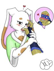 blush bunny bunny_girl eye_contact fingers leonardo leonardo_(tmnt) licking markings oc open_mouth rise_of_the_teenage_mutant_ninja_turtles shocked sucking teenage_mutant_ninja_turtles this_is_just_so_i_can_block_this