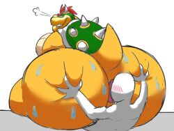 1boy 2022 4:3 anal anonymous anthro anus ass ass_grab big_ass big_butt blush blush_lines bodily_fluids bowser butt_grab clenched_teeth duo evil_grin fangs fat_ass hair hand_on_ass hand_on_butt head_turned hi_res horn humanoid koopa looking_back male male_only male_penetrated mario_(series) moobs narrowed_eyes nintendo nude oral praceph raised_tail rear_view rimming rimming_male scales scalie sex shell sitting sitting_on_another smile spiked_shell spikes spikes_(anatomy) sweat sweaty_ass sweaty_butt teeth video_games white_body