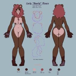 1:1 2022 anthro ass breasts brown_body brown_fur carly_bear cupcakecarly female fingerpads fur hair hi_res mammal model_sheet nipples nude pawpads pink_hair simple_background solo standing ursid