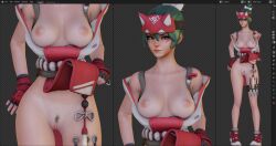 1girls 3d blender blender_(software) breasts brown_eyes female female_only fingerless_gloves functionally_nude functionally_nude_female green_hair human kinkycat3d kinkykatt3d kiriko_(overwatch) looking_at_viewer nipples nude nude_female overwatch overwatch_2 pubic_hair pussy standing tanline wip work_in_progress