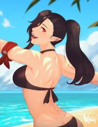 1girls ass ass_cleavage beach bikini butt_crack female female_only final_fantasy final_fantasy_xiv hilda_ware koyorin light-skinned_female light_skin looking_back square_enix