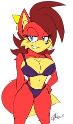 2015 akatsukishiranui-fox alluring anthro big_breasts bra breasts canine cleavage female fiona_fox fox mammal panties pin_up sega smile solo sonic_(series) underwear