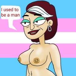 1girls big_nose fanart female fucken__art_(artist) fugget_about_it red_hair red_lipstick sally_monero solo trans_flag transgender_pride_colors