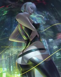 1girls asian asian_female big_ass big_breasts cd_projekt_red cyberpunk:_edgerunners cyberpunk_2077 female female_only light-skinned_female light_skin low-angle_view lucyna_kushinada monowire netflix nipple_bulge nude olesyaspitz presenting_hindquarters realistic studio_trigger thick_thighs