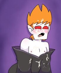 1boy blush cum cum_on_face eddsworld ginger_hair matt_(eddsworld) nirivi open_mouth vampire