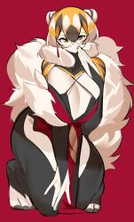 1girls amber_eyes anthro arknights aspirindabaitu big_breasts breasts china_dress chinese_clothes female fur_trim glasses mx99926 seductive seductive_pose seductive_smile short_hair solo solo_female stirrup_legwear tagme tiger_girl voluptuous waai_fu_(arknights)