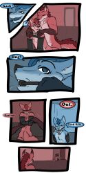 1:2 2016 9:18 anthro ass biped bound canid cobalt_(tatsuchan18) collar comic detailed_background dialogue english_text fenrir_(tatsuchan18) fur gag gagged group hair havoc_(tatsuchan18) hi_res hyaenid male mammal open_mouth sitting speech_bubble standing tatsuchan18 text trio