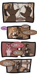 ♠ 1:2 2016 9:18 anthro biped breasts canid closed_eyes collar comic daisy_(tatsuchan18) detailed_background dialogue english_text female fenrir_(tatsuchan18) fur group hair hi_res lagomorph leporid male mammal open_mouth rabbit sitting spade_(tatsuchan18) speech_bubble standing suit_symbol tatsuchan18 text trio