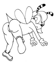 anthro archie_comics arthropod ass bee biped clothed clothing female flat_chested flying footwear footwear_only genitals hymenopteran insects looking_back monochrome mostly_nude nipples nude open_mouth partially_clothed pussy reddragonkan saffron sega shoes shoes_only solo sonic_(series) sonic_the_hedgehog_(archie) sonic_the_hedgehog_(comics) sonic_the_hedgehog_(series) stinger traditional_media_(artwork)