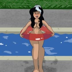 alexandra_cabot archie_comics ba_after_dark black_hair covering_crotch embarrassed embarrassed_nude_female enf hanna-barbera inner_tube innertube josie_and_the_pussycats naked_female public_nudity swimming_pool swimsuit_removed