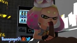 3d ahe_gao animated beauty_mark black_penis blowjob clothed_female_nude_male clothed_sex crown dark-skinned_male dark_skin detailed_background fellatio female handjob inkling interracial light_skin looking_pleasured male no_sound oral oral_sex pale_skin pearl_(splatoon) splatoon splatoon_(series) splatoon_2 sucking_penis tentacle_hair thenaysayer34 vending_machine video white_skin