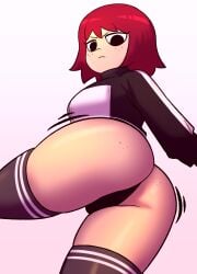 1girls ass ass_focus big_ass black_eyes black_panties black_thighhighs bottomwear clothing dat_ass female female_only freckles freckles_on_ass freckles_on_face goldeneyensfw hair huge_ass kim_pine motion_lines no_pants panties red_hair scott_pilgrim solo solo_female thighhighs thighs topwear