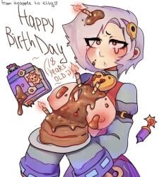 anapple boobs brawl_stars breasts cake cake_on_breasts colette_(brawl_stars) food_on_breasts food_on_head sleeves_past_fingers sleeves_past_wrists tagme tear