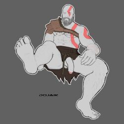 balls bara beard body_markings dojaik facial_hair feet gay god_of_war grey_skin kratos male male_only muscles muscular penis solo solo_male spread_legs tattoo