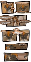 ♠ 1:2 2016 9:18 anthro biped canid collar comic detailed_background dialogue duo english_text fur hair havoc_(tatsuchan18) hi_res hyaenid male mammal open_mouth sitting spade_(tatsuchan18) speech_bubble suit_symbol tatsuchan18 text