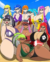 4:5 absurd_res animal_humanoid armpits big_breasts bikini black_bikini breasts cephalopod cephalopod_humanoid charie_(igphhangout) clothing dark_skin female green_bikini hi_res huge_breasts humanoid hyper hyper_breasts hyper_hips hyper_thighs igphhangout inkling inkling_girl light_blue_bikini loopy_(igphhangout) lula_(igphhangout) marine marine_humanoid mint_(igphhangout) mollusk mollusk_humanoid nintendo purple_bikini red_bikini smash_ball splatoon splatoon_(series) super_smash_bros. swimsuit video_games white_bikini yellow_bikini