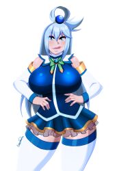 1girls alternate_costume alternate_version_available aqua_(konosuba) armwear big_breasts blue_eyes blue_hair blue_skirt bottomwear breasts clothing female female_only hair huge_breasts kono_subarashii_sekai_ni_shukufuku_wo! ladycandy2011 lips skirt smile solo solo_female thick_lips thick_thighs thighhighs thighs tongue tongue_out topwear white_gloves white_thighhighs