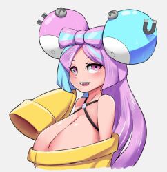 1girls allbeatnik big_breasts blush breasts cyan_hair fancy_shmancy_hair_clips female female_only gym_leader huge_breasts human iono_(pokemon) light-skinned_female light_skin long_hair multicolored_hair nintendo pink_eyes pink_hair pokemon pokemon_sv solo two_tone_hair upper_body