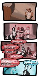 1:2 2017 9:18 animal_genitalia anthro biped breasts canid closed_eyes cobalt_(tatsuchan18) collar comic daisy_(tatsuchan18) detailed_background dialogue english_text female fenrir_(tatsuchan18) fur genitals group hair havoc_(tatsuchan18) hi_res hyaenid lagomorph leporid male mammal mink_(tatsuchan18) open_mouth rabbit sheath sitting spade_(tatsuchan18) speech_bubble standing tatsuchan18 text