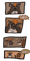 1:2 2016 9:18 anthro biped blush canid collar comic dialogue duo english_text fur hair havoc_(tatsuchan18) hi_res hyaenid male mammal sitting spade_(tatsuchan18) speech_bubble tatsuchan18 text