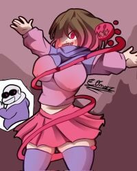 1boy 1girls 2022 akumu_(glitchtale) bete_noire big_breasts glitchtale pink_eyes sans tagme undertale undertale_(series) undertale_au undertale_fanfiction