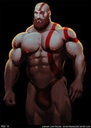 balls bara beard big_bulge body_markings bulge facial_hair gay god_of_war grey_skin kratos male male_only muscles muscular penis randombaradude solo solo_male tattoo