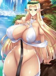 1girls big_breasts blonde_female blonde_hair breasts busty celestine_lucross celestine_lucullus curvaceous curvy curvy_body curvy_female curvy_figure elf elf_ears elf_female female female_focus green_eyes haganef huge_breasts kuroinu_~kedakaki_seijo_wa_hakudaku_ni_somaru~ solo