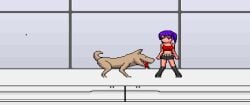 animated bestiality canine cum cum_in_pussy cum_inside dog doggy_style feral feral_on_female knee_boots miniskirt nekonomeme no_sound panties pixel_art purple_eyes purple_hair rape red_top skirt video zoophilia