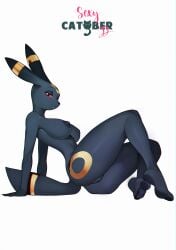 1girls 2022 2022s anthro bedroom_eyes bent_legs big_breasts biting biting_lip biting_own_lip black_fur breasts catober catober_2022 eeveelution feliscede female genitals half-closed_eyes inviting looking_back mammal naked nude pokémon_(species) pokemon pussy red_eyes seductive side_view simple_background solo thick_thighs umbreon white_background