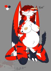 absurd_res anthro blep blush dragon female fur hi_res horn hybrid multicolored_body multicolored_fur nayvanna_(rotip309) pregnant pregnant_female ring rotip rotip309 sergal solo surik334 tongue tongue_out wings